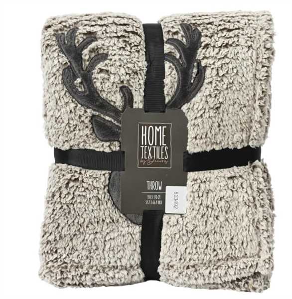 COPERTA POLIESTERE GRIGIA C/RENNE 130X170CM
