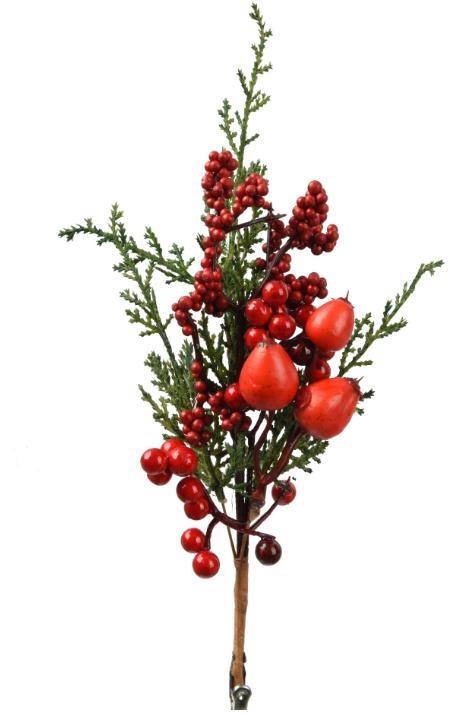 COPPIA 2 RAMI POLIETILENE C/BACCHE ROSSE 5X7XH.25CM