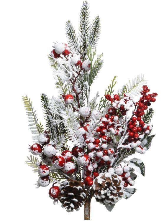 RAMO POLIETILENE C/NEVE,BACCHE E PIGNE 7X14XH.30CM
