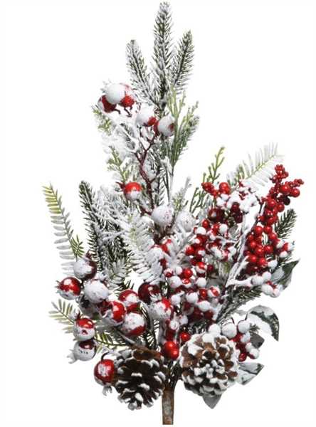 RAMO POLIETILENE C/NEVE,BACCHE E PIGNE 7X14XH.30CM
