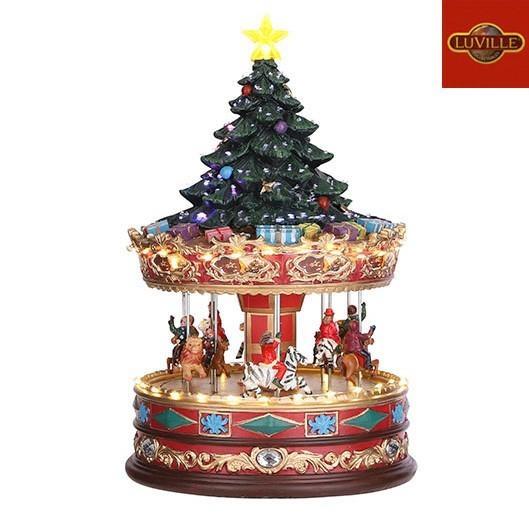 CAROSELLO ALBERO DI NATALE PVC CON MOVIMENTO E LED 22X22XH35