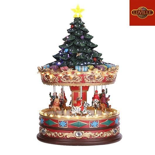 CAROSELLO ALBERO DI NATALE PVC CON MOVIMENTO E LED 22X22XH35