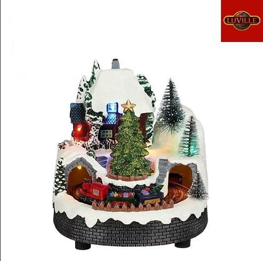 VILLAGGIO DI NATALE PVC TRENO E ALBERO A BATTERIE 15X14XH17,