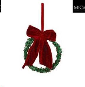 DECORO ORNAMENTALE PVC VERDE CON FIOCCO ROSSO H2XD12 CM