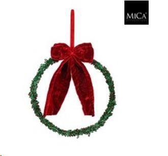 DECORO ORNAMENTALE PVC VERDE CON FIOCCO ROSSO H2XD20 CM