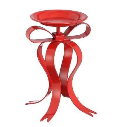 PORTACANDELE METALLO FIOCCO ROSSO 17X14XH20 CM