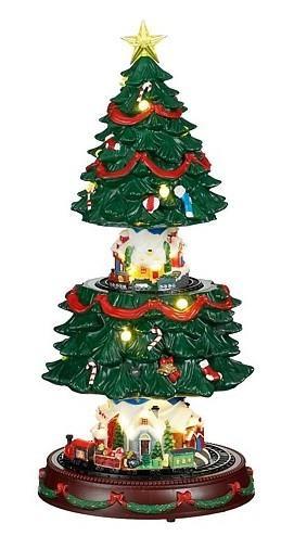 ALBERO DI NATALE PVC CON TRENINI MOVIMENTO E LED H45,5XD23,5
