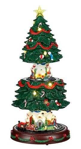 ALBERO DI NATALE PVC CON TRENINI MOVIMENTO E LED H45,5XD23,5