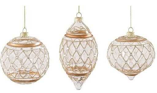 PALLINA VETRO ORO 3 MOD. ASS. SFERA/CIPOLLA/GOCCIA D10 CM