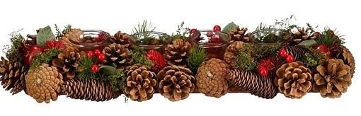 PORTACANDELE DA TAVOLO LANDON MARRONE NATURALE 54X16,5XH10CM