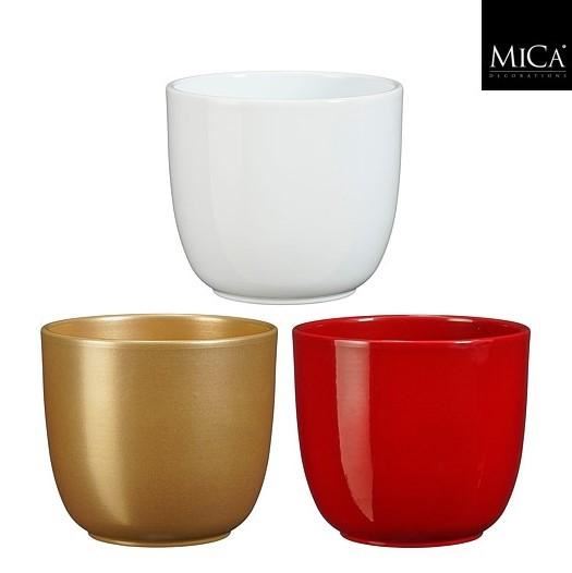 VASO TUSCA CERAMICA 3 COL.ASS. BIANCO/ROSSO/ORO H14XD14,5 CM