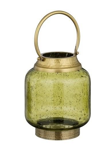 LANTERNA YIVA VERDE ANTICO IN VETRO H23XD18 CM