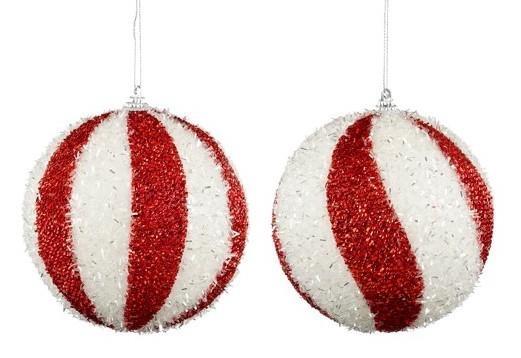 PALLINE STRISCE BIANCHE E ROSSE 2 MOD. PE ASS. D12 CM