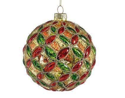 PALLINA ORO VETRO FIORI ROSSI D10 CM