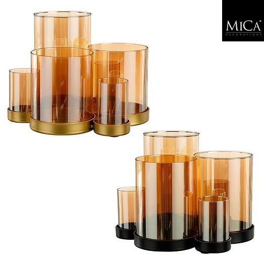 PORTACANDELE VETRO/METALLO ORO/NERO ASS.2MOD. CM.24X18