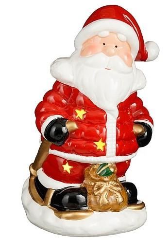 DECORO CERAMICA BABBO NATALE LED ROSSO BATTERIA CM.19X17XH30