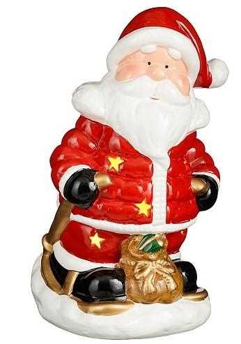 DECORO CERAMICA BABBO NATALE LED ROSSO BATTERIA CM.19X17XH30