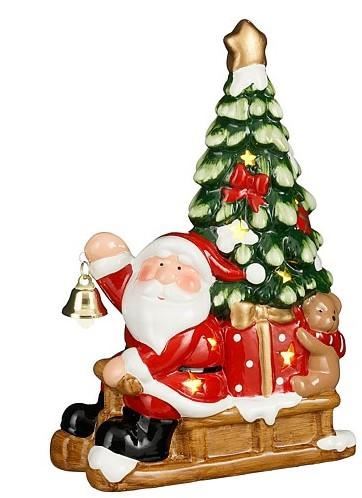 SLITTA BABBO NATALE CERAMICA LED ROSSO BATTERIA CM.17X9XH24,