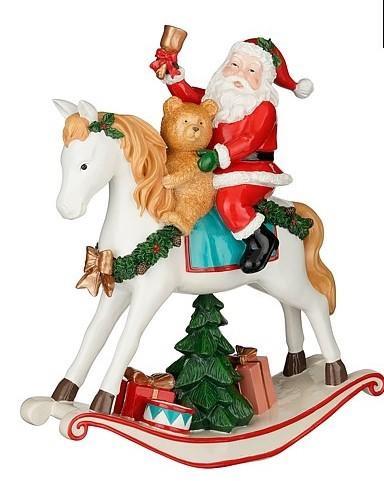 DECORO CAVALLO A DONDOLO BABBO NATALE ROSSO RESINA CM.31,5X1