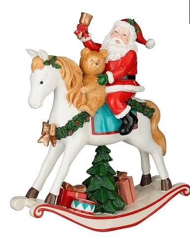 DECORO CAVALLO A DONDOLO BABBO NATALE ROSSO RESINA CM.31,5X1