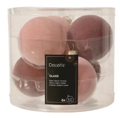 CONFEZIONE 6 PALLINE VETRO ROSA FLOCCATA 2ASS. D.8CM