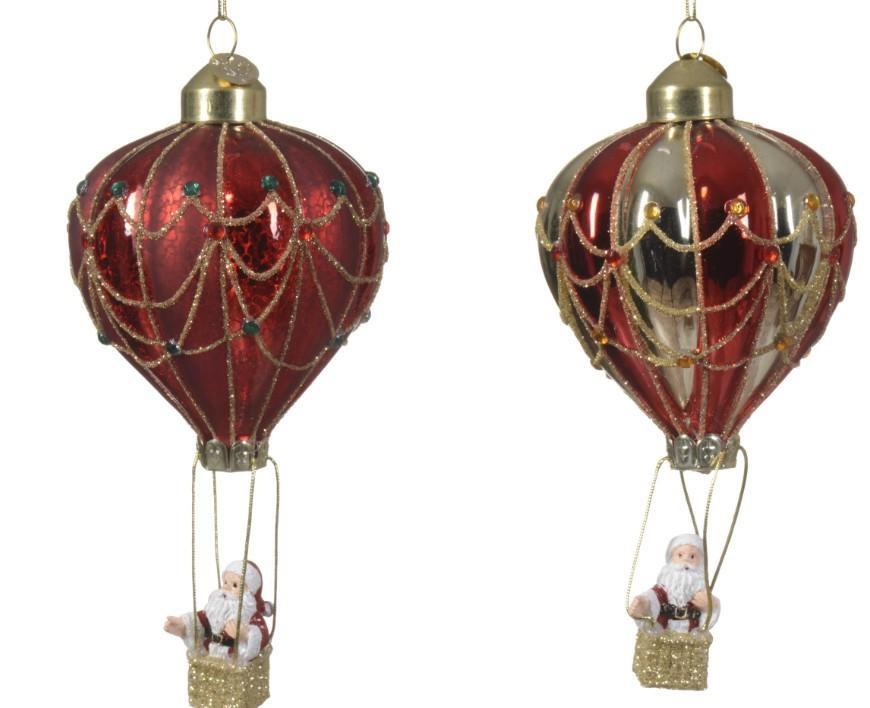 PENDENTE MONGOLFIERA SANTA IN VETRO 2COL.ASS. D.7.5XH.14CM