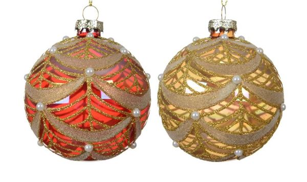 PALLINA IN VETRO C/GLITTER PERLE 2COL.ASS. D.8CM