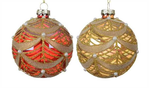 PALLINA IN VETRO C/GLITTER PERLE 2COL.ASS. D.8CM