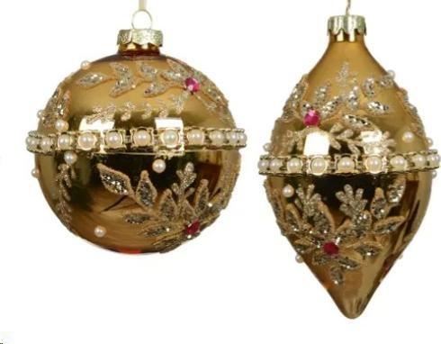 PALLINA NATALE IN VETRO C/PERLE 2ASS. LIGHT GOLD D.10CM