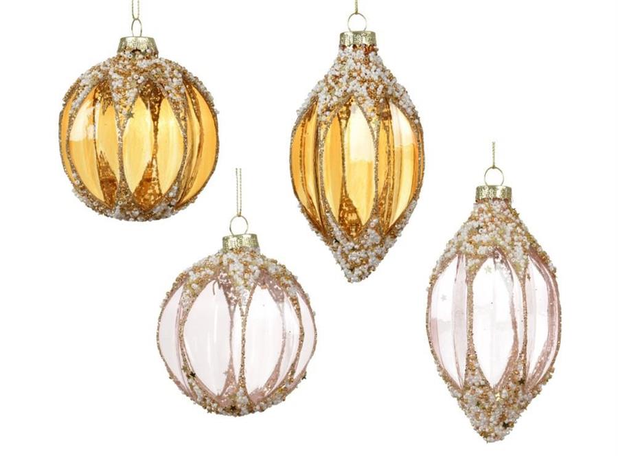 PALLINA IN VETRO TRANSPARENT C/PERLINE 4ASS. D.8CM