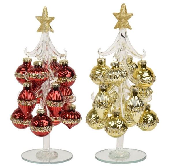 ALBERO IN VETRO ORO GLITTER 2COL.ASS D.8XH.20CM