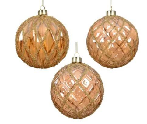 PALLINA DI NATALE IN VETRO AMBRA C/GLITTER 3ASS. D.12CM