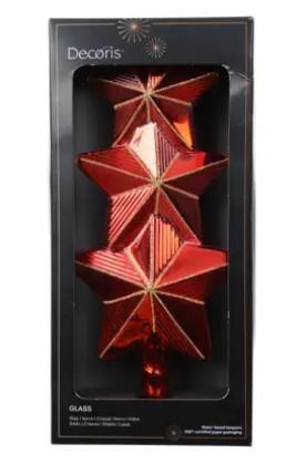 PUNTALE ROSSO IN VETRO CON GLITTER ORO 11X4.5XH.27CM