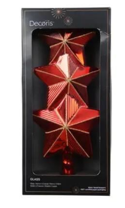 PUNTALE ROSSO IN VETRO CON GLITTER ORO 11X4.5XH.27CM