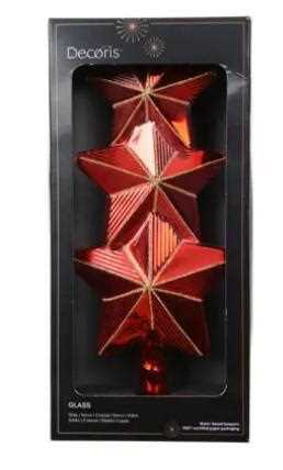 PUNTALE ROSSO IN VETRO CON GLITTER ORO 11X4.5XH.27CM