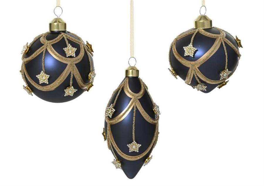 PALLINA DI NATALE VETRO BLU NOTTE 3ASS. D.8CM