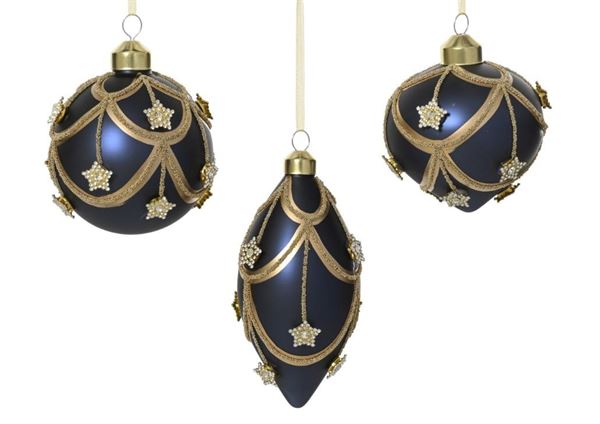 PALLINA DI NATALE VETRO BLU NOTTE 3ASS. D.8CM