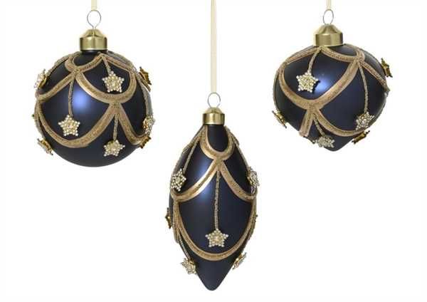 PALLINA DI NATALE VETRO BLU NOTTE 3ASS. D.8CM