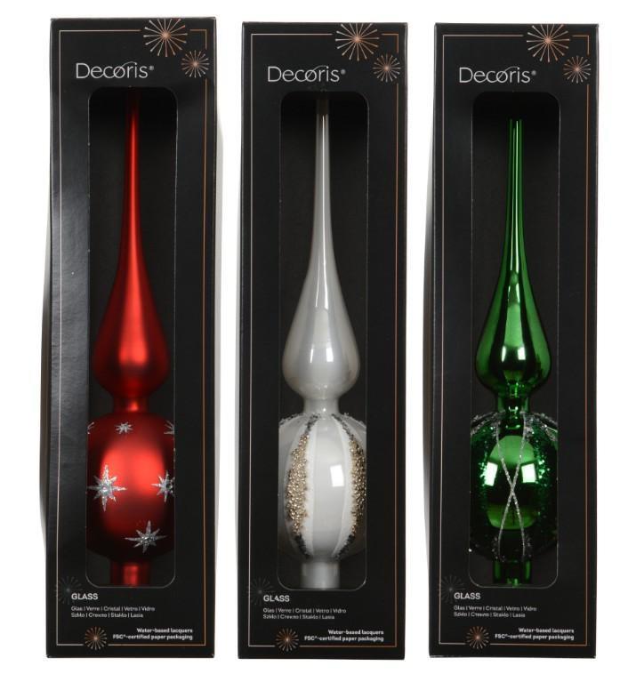 PUNTALE VETRO VERDE/BIANCO/ROSSO ASS. D.8XH.31CM