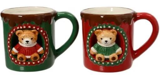 TAZZA CON ORSO SMALTATA IN CERAMICA ASS 13x10x H10CM