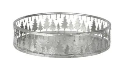 VASSOIO IN FERRO ARGENTO MOTIVO C/ALBERI D.31XH.5CM