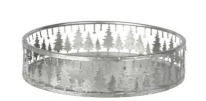 VASSOIO IN FERRO ARGENTO MOTIVO C/ALBERI D.31XH.5CM