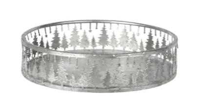 VASSOIO IN FERRO ARGENTO MOTIVO C/ALBERI D.31XH.5CM