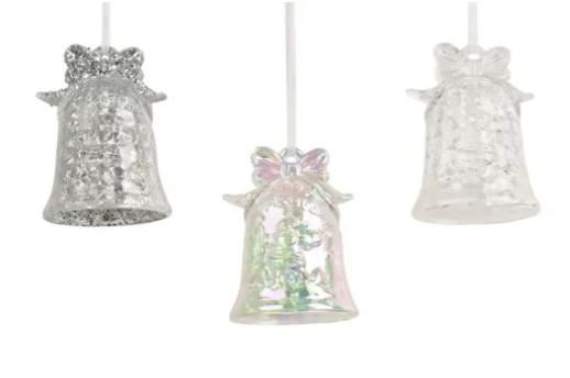 PENDENTE CAMPANA POLISTIRENE C/GLITTER 3ASS D.6.5XH.9CM