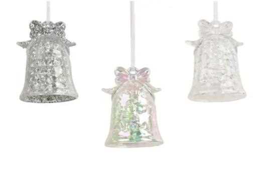 PENDENTE CAMPANA POLISTIRENE C/GLITTER 3ASS D.6.5XH.9CM