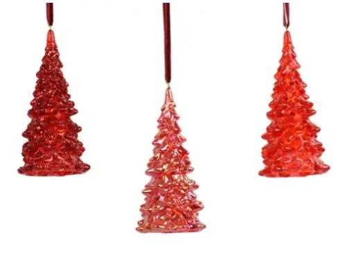 PENDENTE ALBERO C/GLITTER 3ASS ROSSO D.5.5XH.12CM