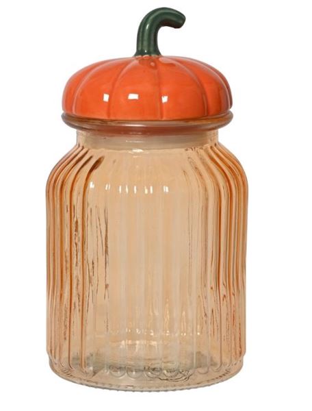 BARATTOLO IN VETRO ARANCIONE C/TAPPO ZUCCA D.10.8XH.20.3CM