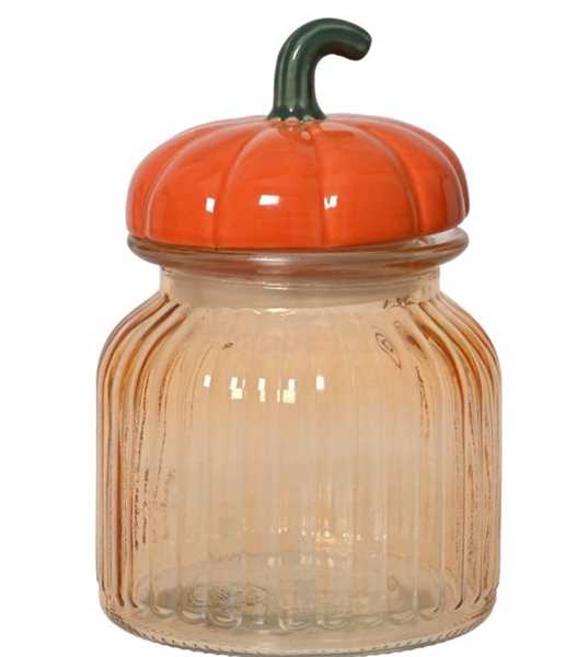 BARATTOLO IN VETRO ARANCIONE C/TAPPO ZUCCA D.10.8XH.16.5CM