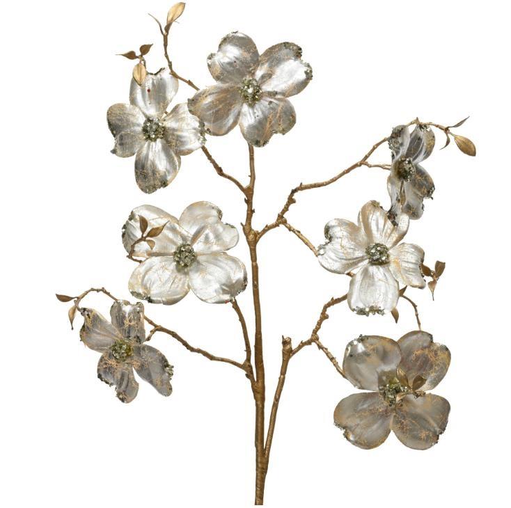 RAMO ORO C/FIORI CREMA IN POLIESTERE 24X3XH.90CM