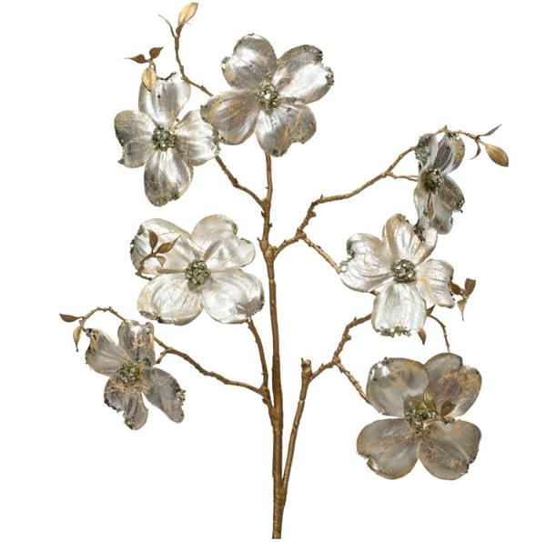 RAMO ORO C/FIORI CREMA IN POLIESTERE 24X3XH.90CM